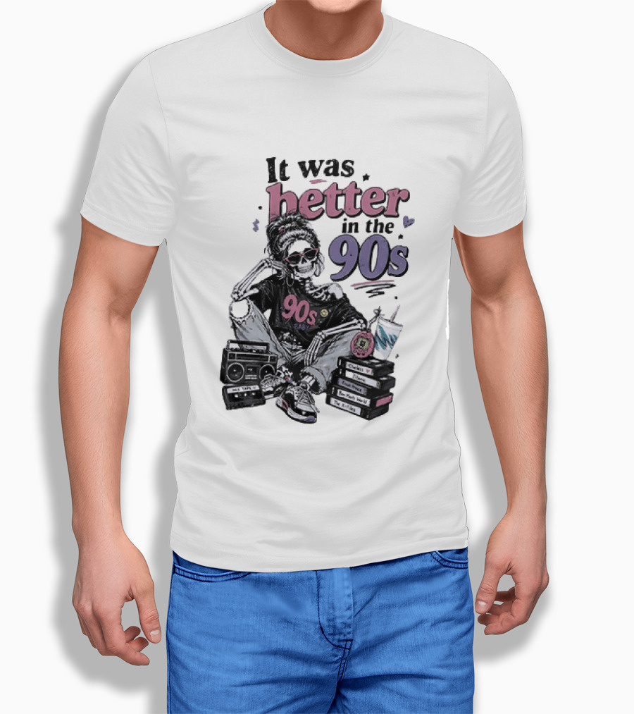 It Was Better In The 90s Skeleton Nostalgia Vibes Cassette Tapes And Books T-Shirt
