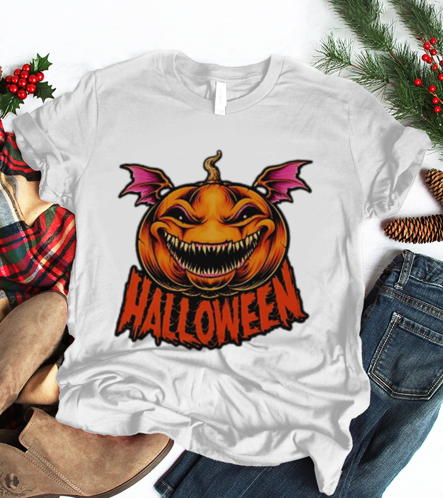 Halloween Bat Winged Jack O' Lantern Pumpkin T-Shirt