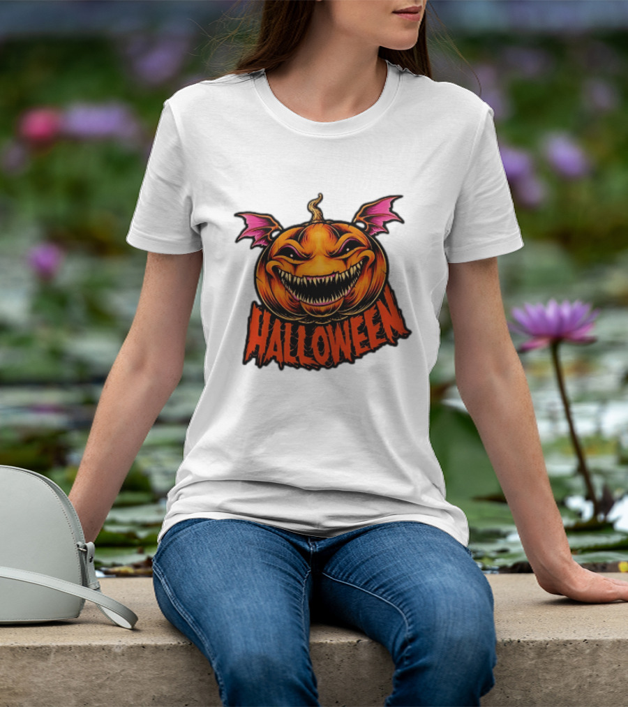 Halloween Bat Winged Jack O' Lantern Pumpkin T-Shirt
