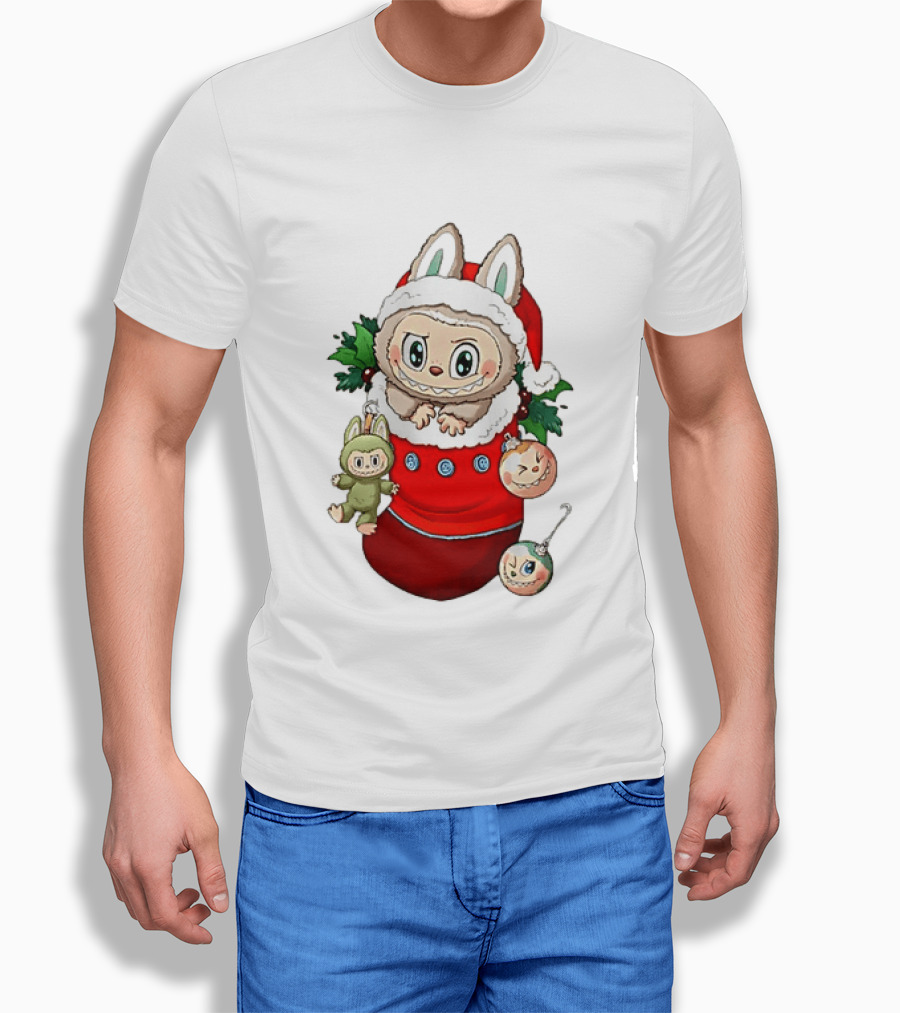 Stocking Stuffer Labubu Christmas Santa Hat Holly Ornaments T-Shirt