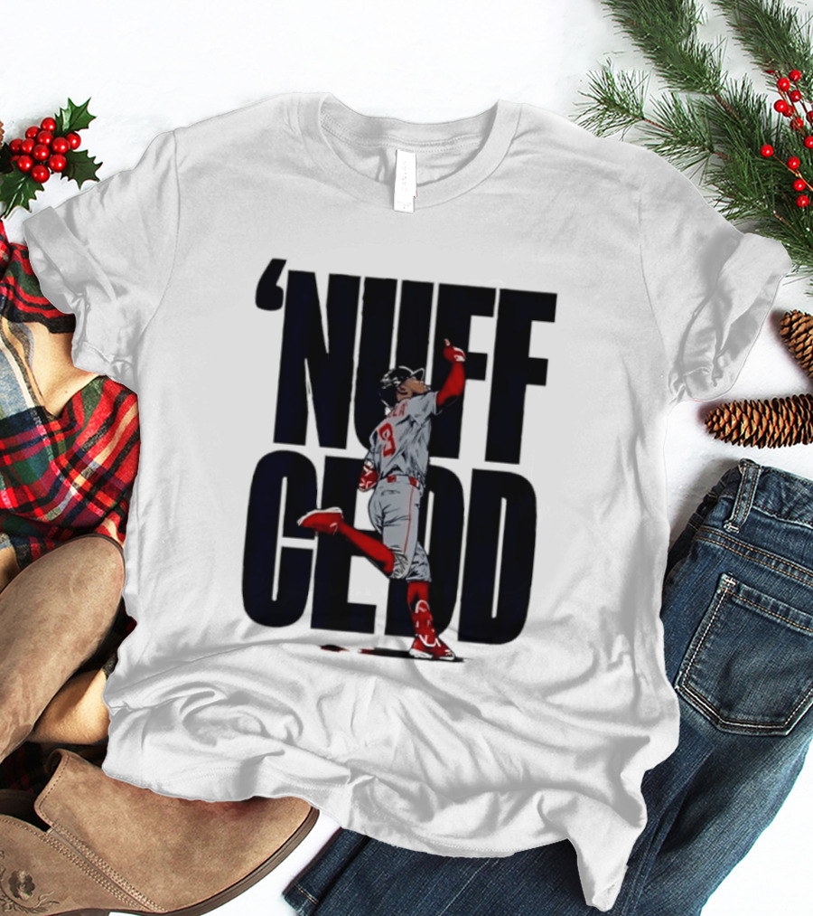 Nuff Cedd Baseball Player Number 9 Running Bases Pointing Up T-Shirt