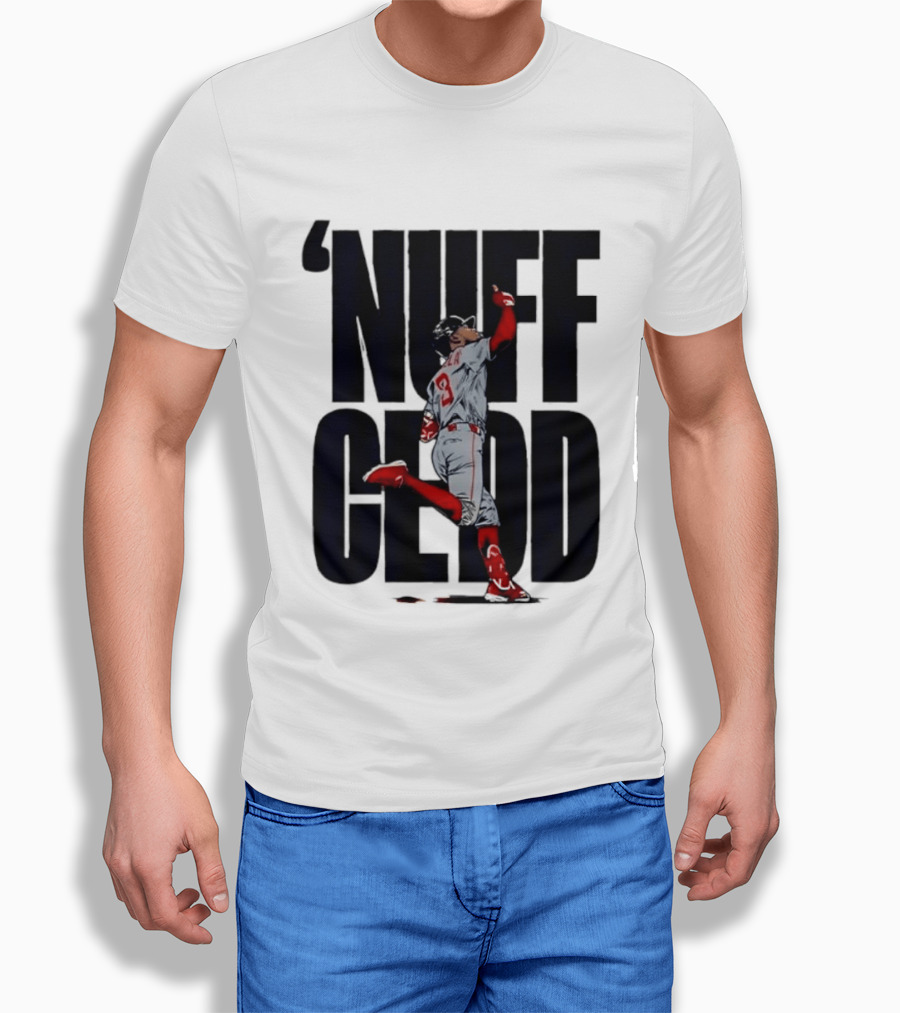 Nuff Cedd Baseball Player Number 9 Running Bases Pointing Up T-Shirt