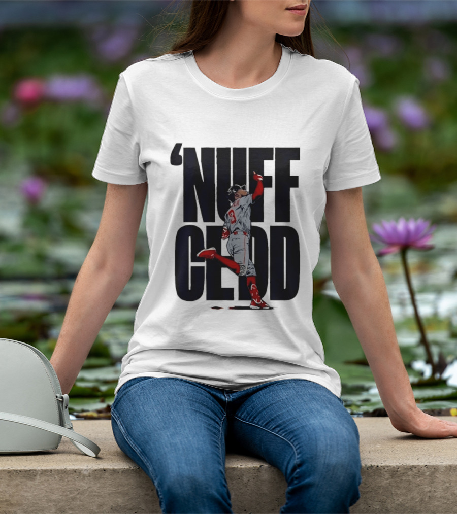 Nuff Cedd Baseball Player Number 9 Running Bases Pointing Up T-Shirt