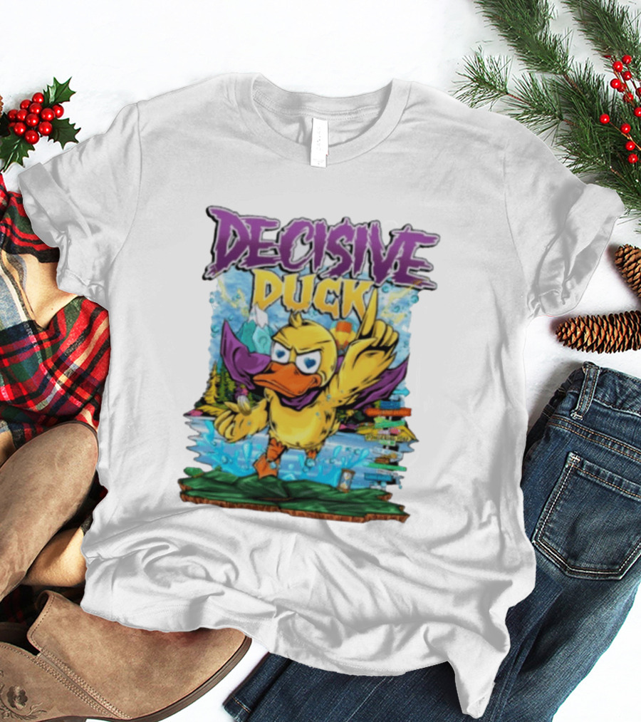Decisive Duck Adventure Cartoon Style Colorful Forest Scene T-Shirt