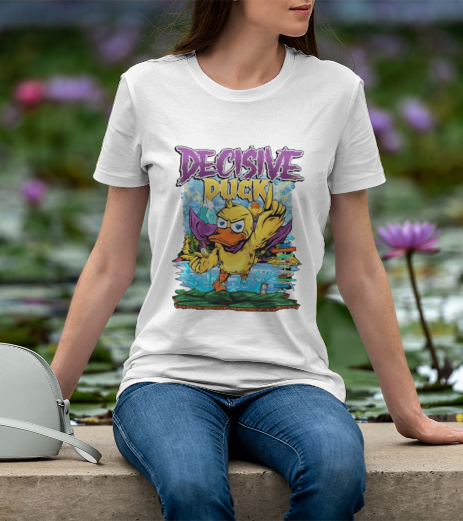 Decisive Duck Adventure Cartoon Style Colorful Forest Scene T-Shirt