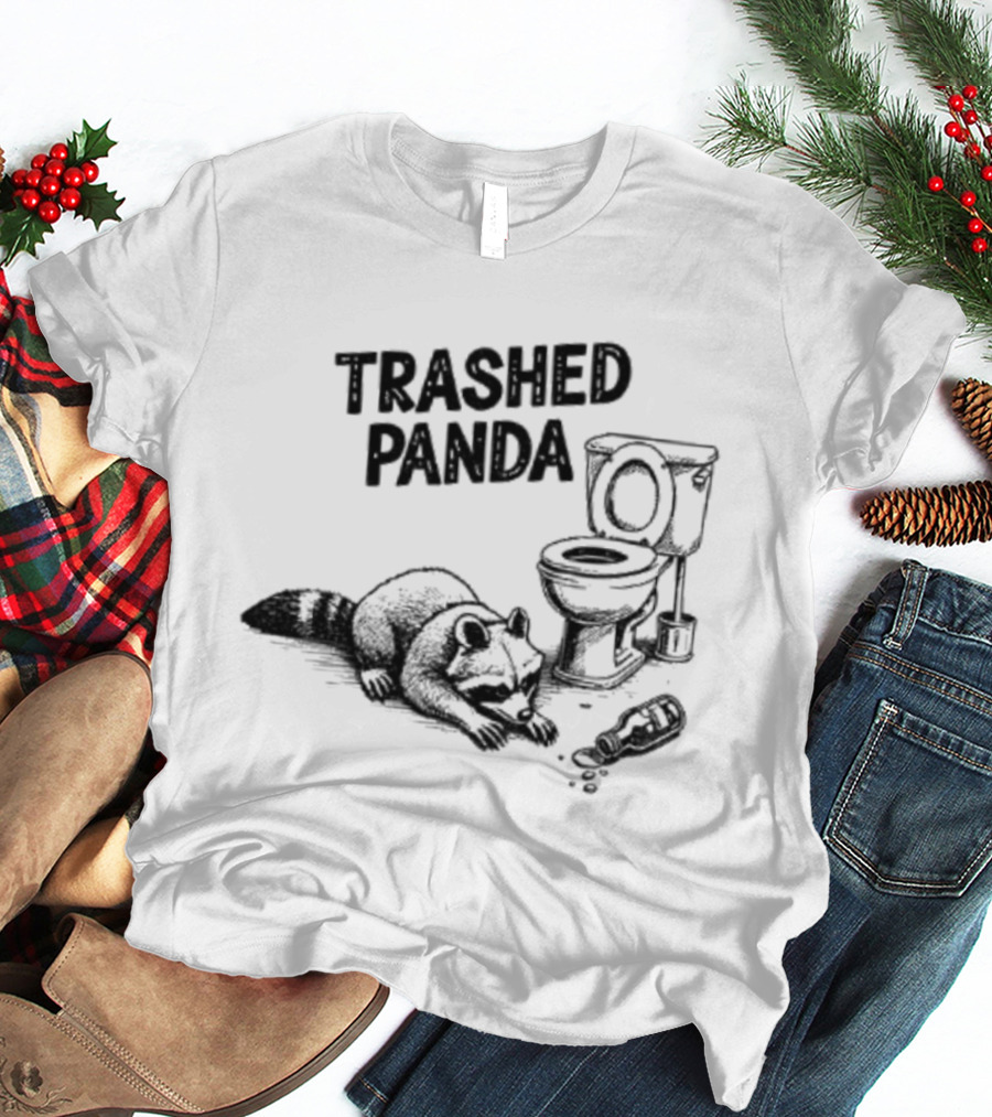 Trashed Panda Funny Raccoon Toilet Scene T-Shirt
