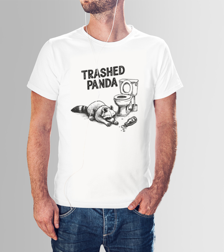 Trashed Panda Funny Raccoon Toilet Scene T-Shirt