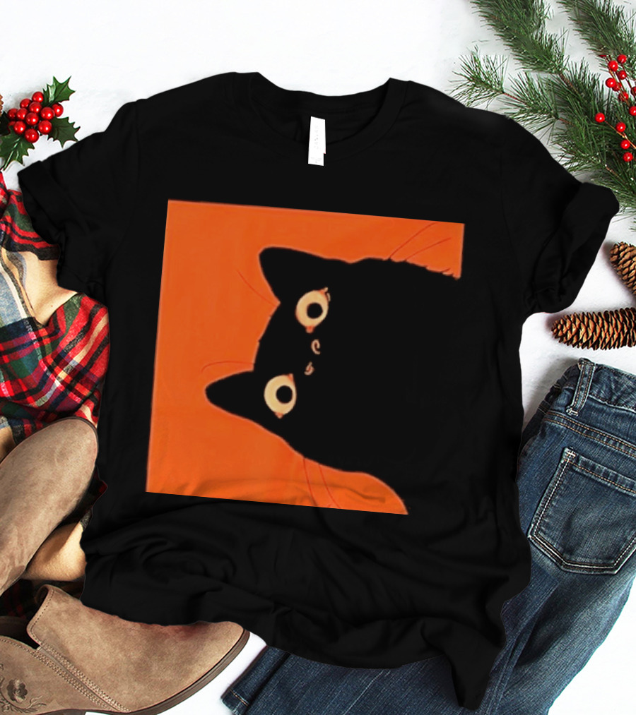 Orange Black Cat Peeking T-Shirt