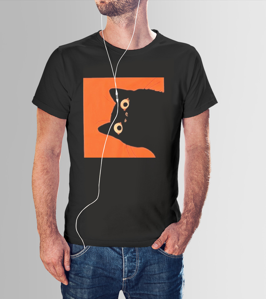 Orange Black Cat Peeking T-Shirt