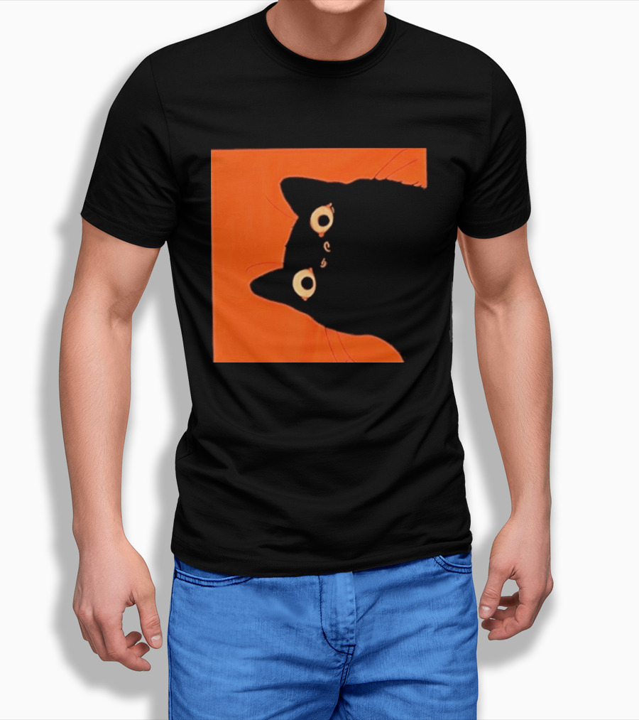 Orange Black Cat Peeking T-Shirt