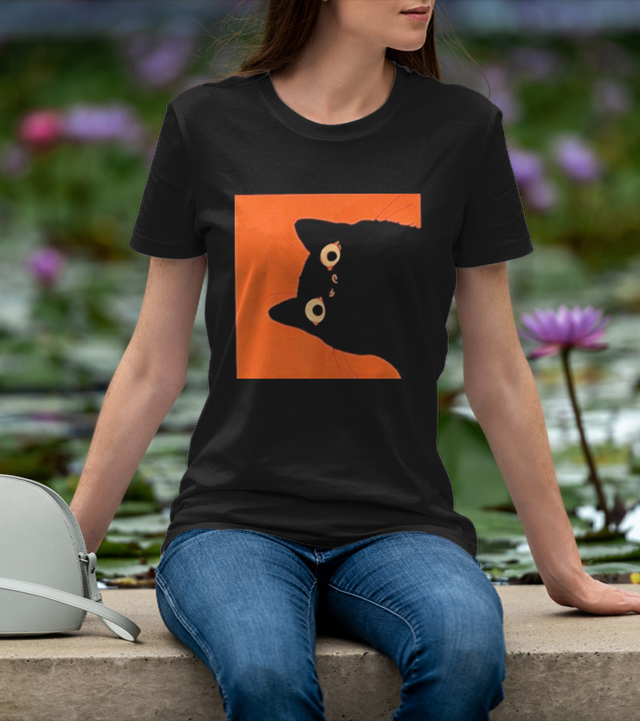 Orange Black Cat Peeking T-Shirt