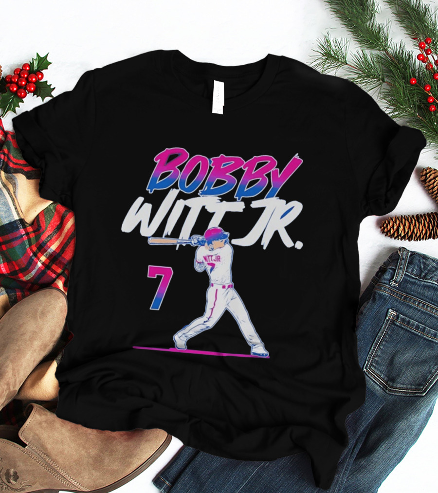 Bobby Witt Jr Kansas City Royals Number 7 Player Baseball Batting Action T-Shirt