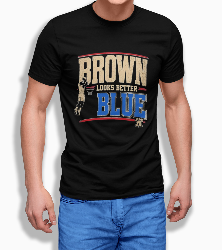 Brown Looks Better Blue Basketball Philadelphia 76ers Distressed T-Shirt