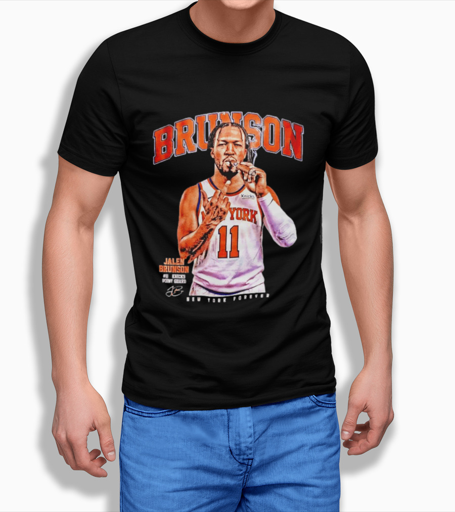 Jalen Brunson Middle Finger New York Knicks NBA Point Guard Brunson 11 Old Yolk Records Knicks T-Shirt