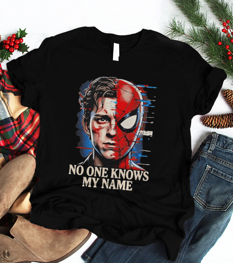 Tom Holland Spider Man No One Knows My Name Split Face Comic T-Shirt