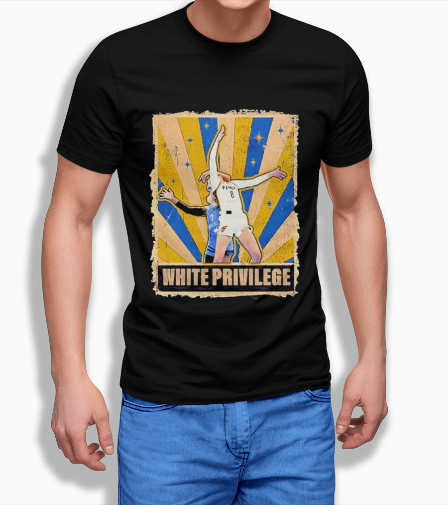White Privilege Basketball Collision Moment Blue Yellow Starburst T-Shirt