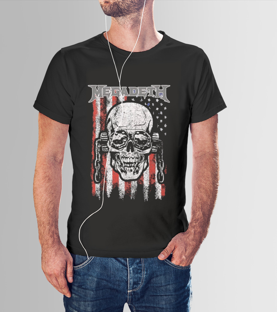 Megadeth American Flag Skull Distressed Chain T-Shirt