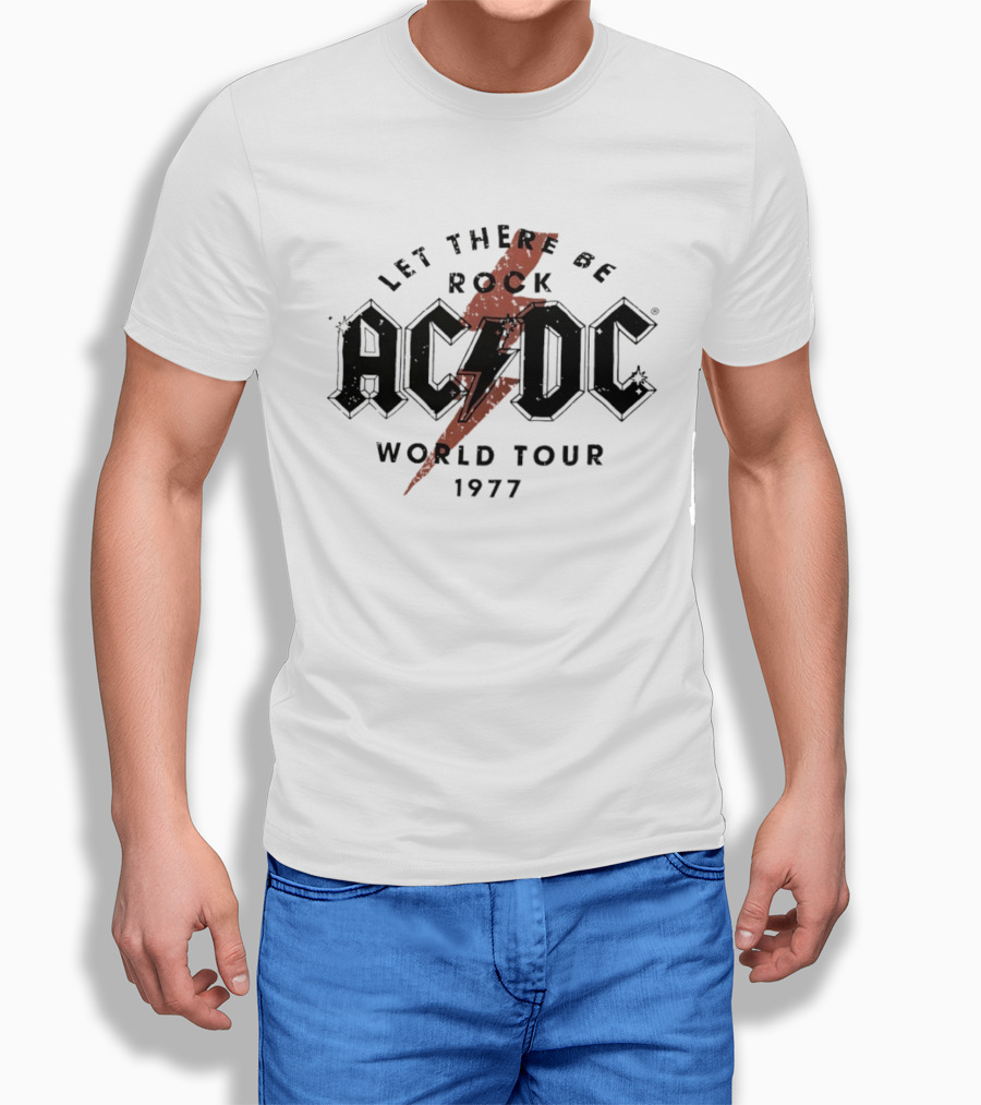 AC DC Let There Be Rock 1977 World Tour Lightning Bolt T-Shirt