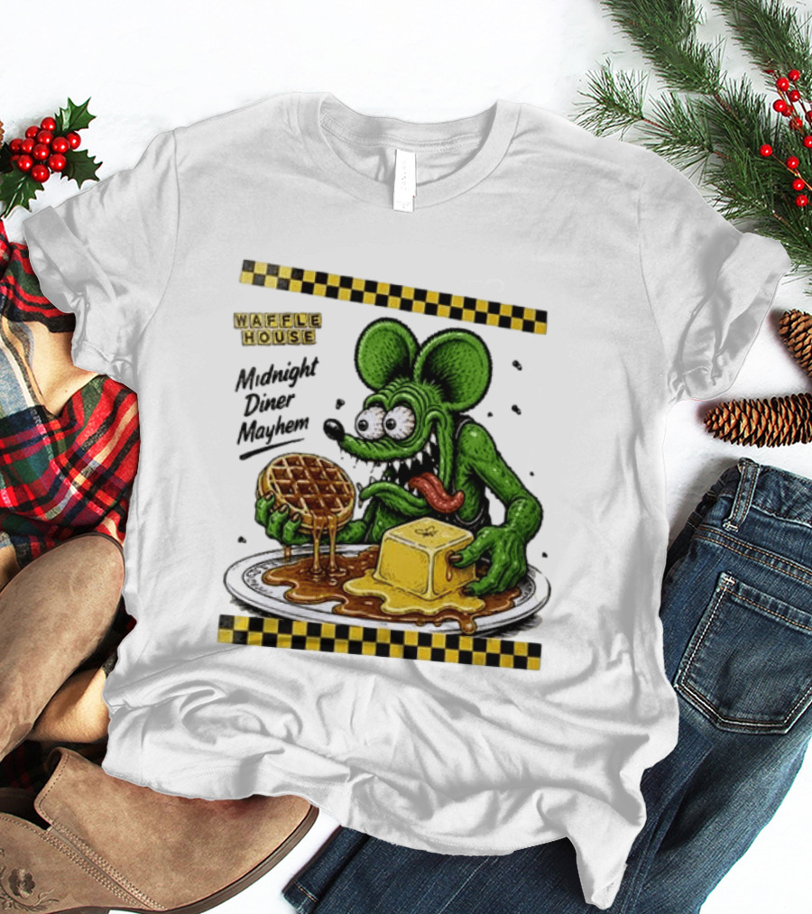 Rat Fink Waffle House Midnight Diner Mayhem Stay Golden T-Shirt