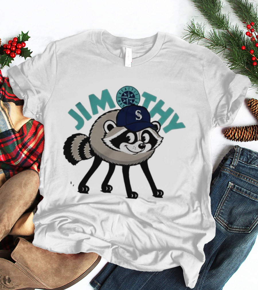 Seattle Mariners Jimothy Raccoon Character With Team Cap And Compass T-Shirt