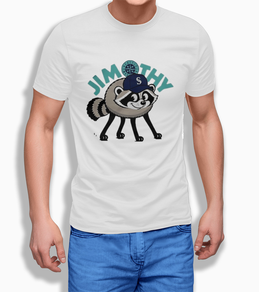 Seattle Mariners Jimothy Raccoon Character With Team Cap And Compass T-Shirt