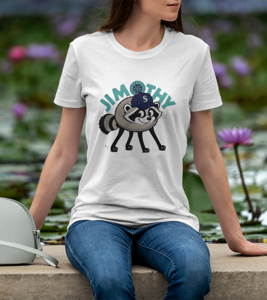 Seattle Mariners Jimothy Raccoon Character With Team Cap And Compass T-Shirt