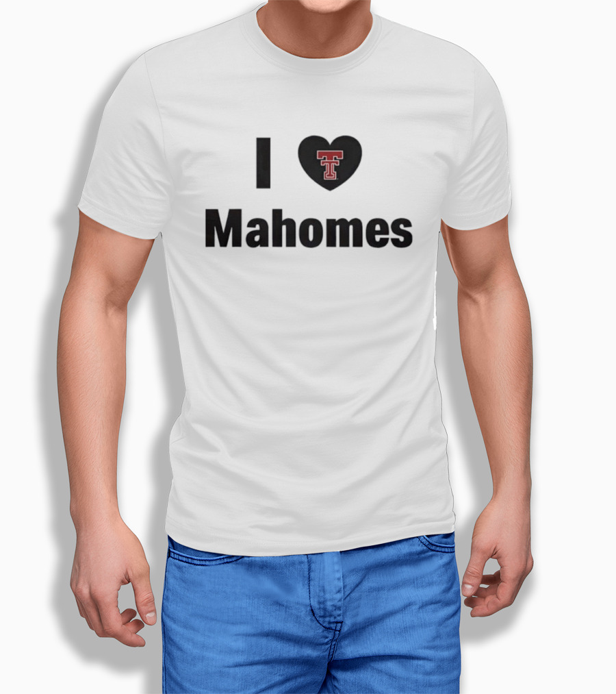 Texas Tech Red Raiders I Love Mahomes Double Heart Black T-Shirt