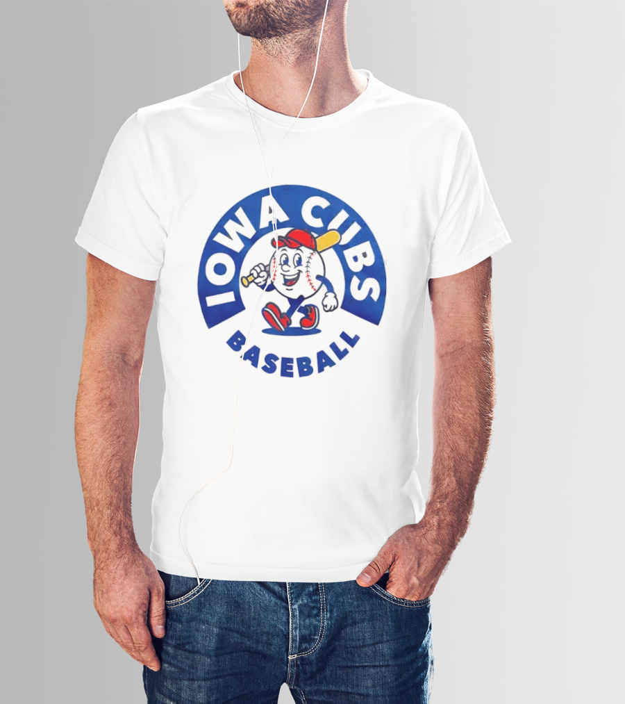 Iowa Cubs MLB Baseball Cartoon Walking Ball Bat Red Cap T-Shirt