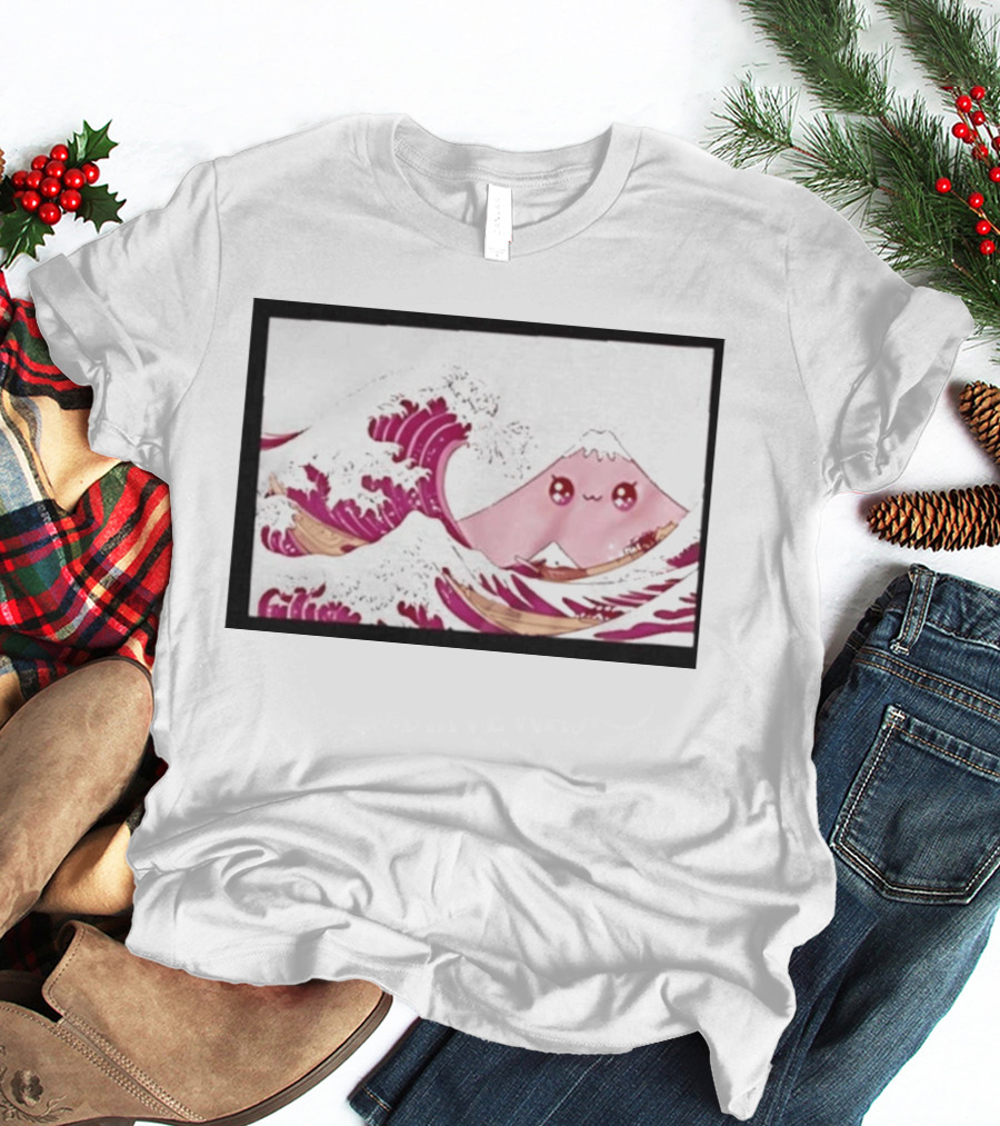 Kawaii Great Wave Pink Mountain Anime T-Shirt