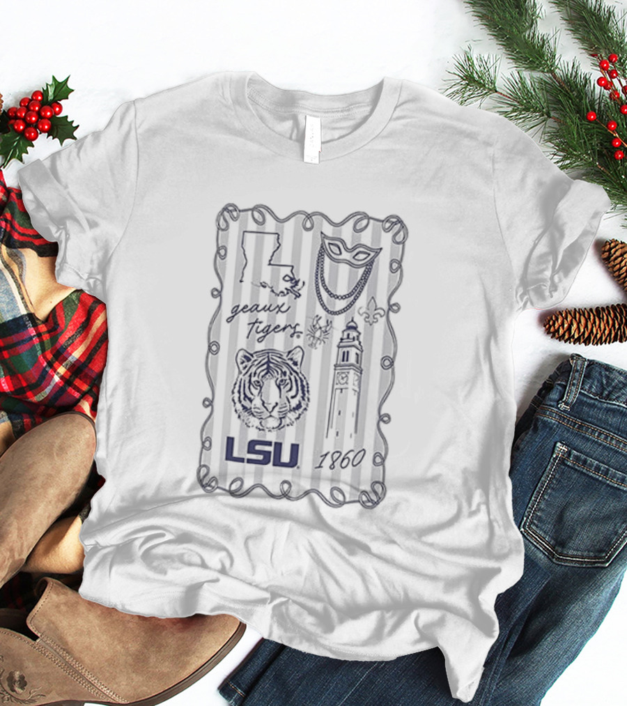 LSU Tigers Geaux Tigers Campus Sketch Frame With LSU And Tiger T-Shirt