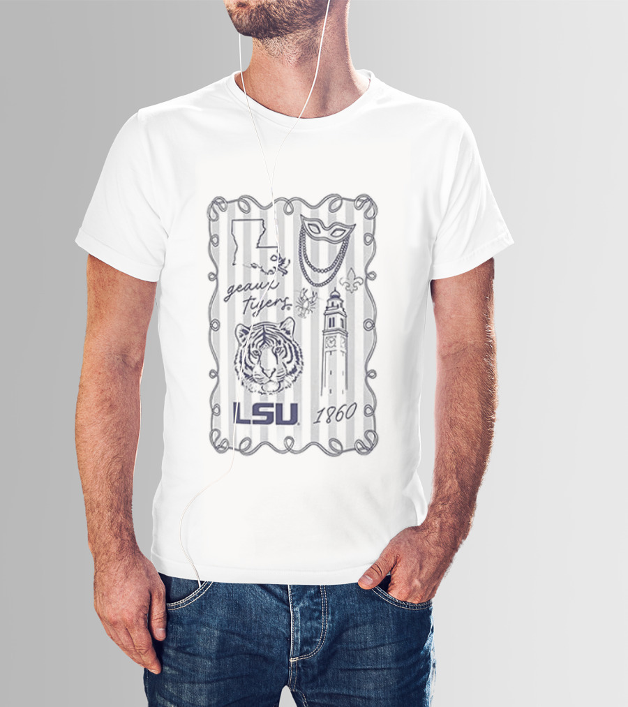 LSU Tigers Geaux Tigers Campus Sketch Frame With LSU And Tiger T-Shirt