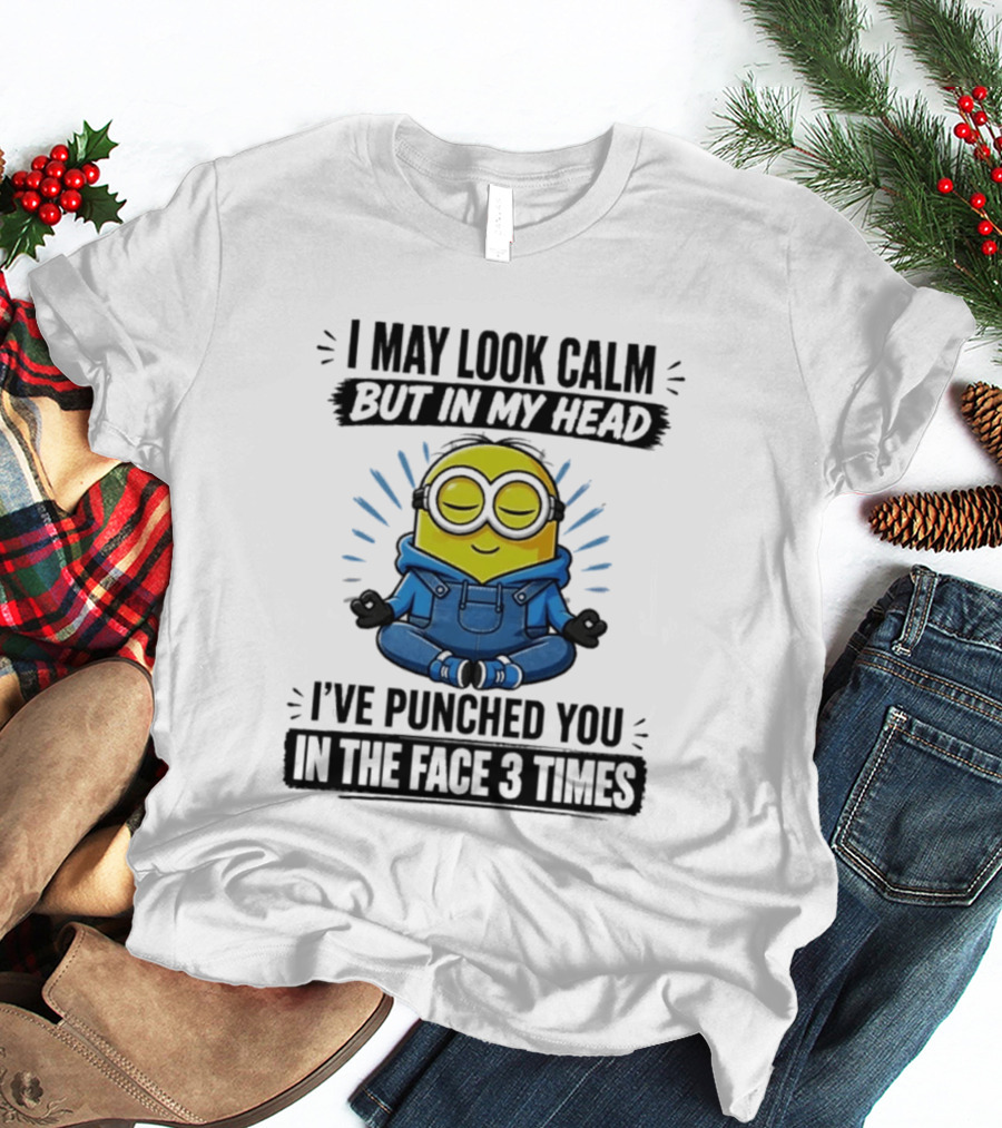 Minion I May Look Calm But In My Head I've Punched You In The Face 3 Times Meditating Blue Overalls T-Shirt