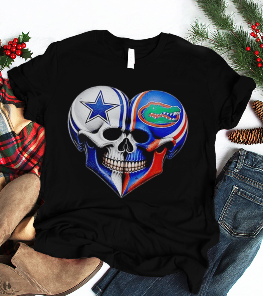 Dallas Cowboys Florida Gators Heart Skull T-Shirt