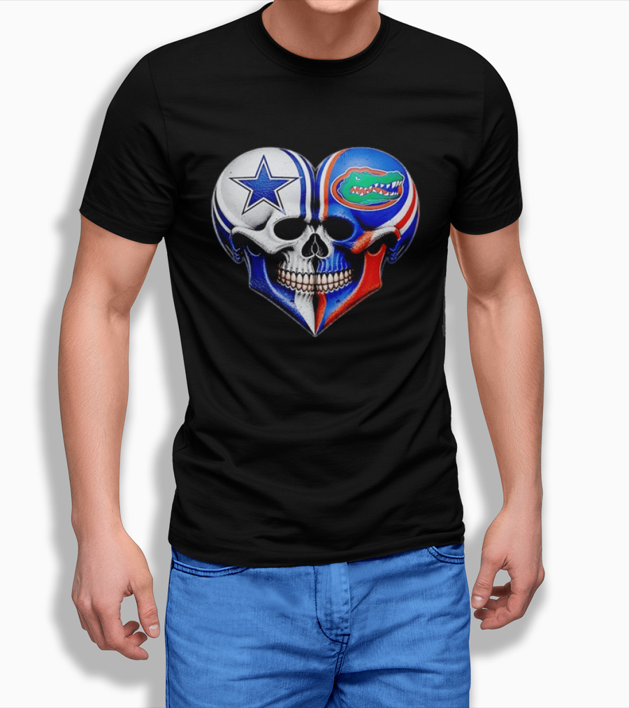 Dallas Cowboys Florida Gators Heart Skull T-Shirt