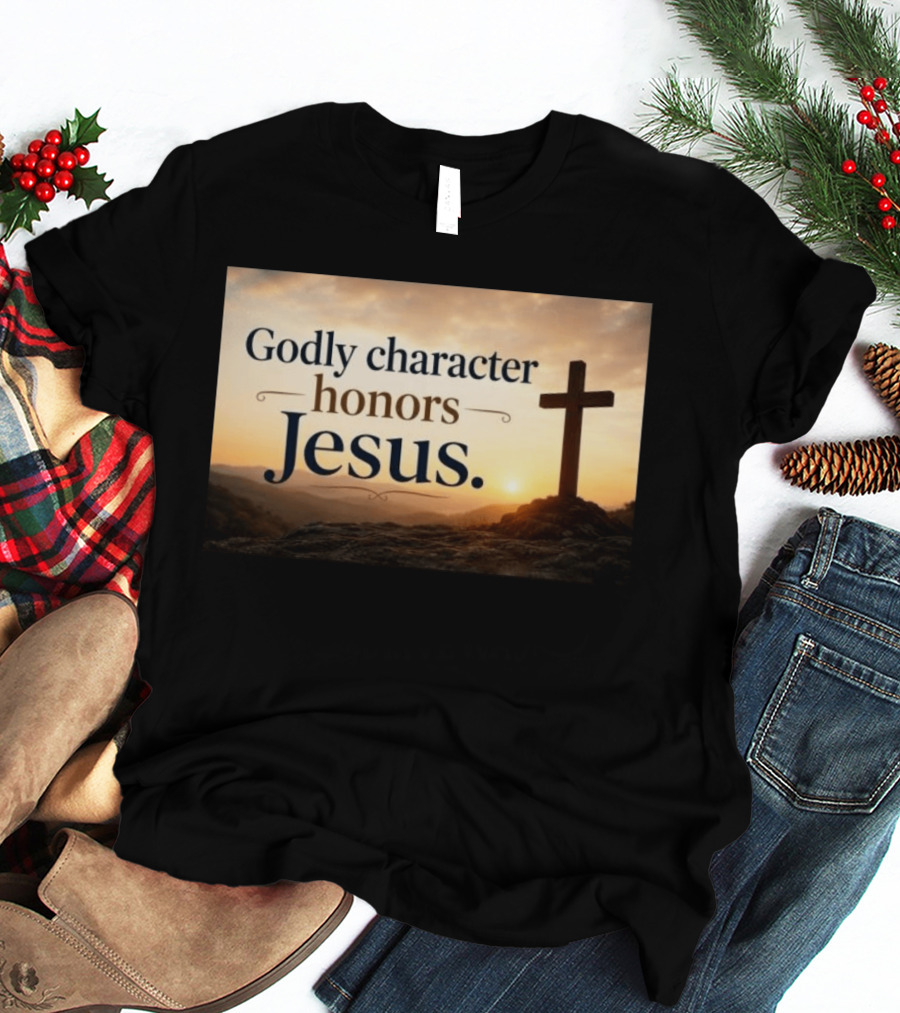 Godly Character Honors Jesus Cross At Sunset T-Shirt
