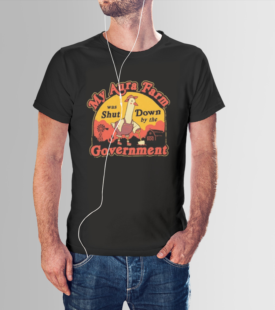 My Aura Farm Was Shut Down By The Government Goose Vintage Farmyard Scene T-Shirt