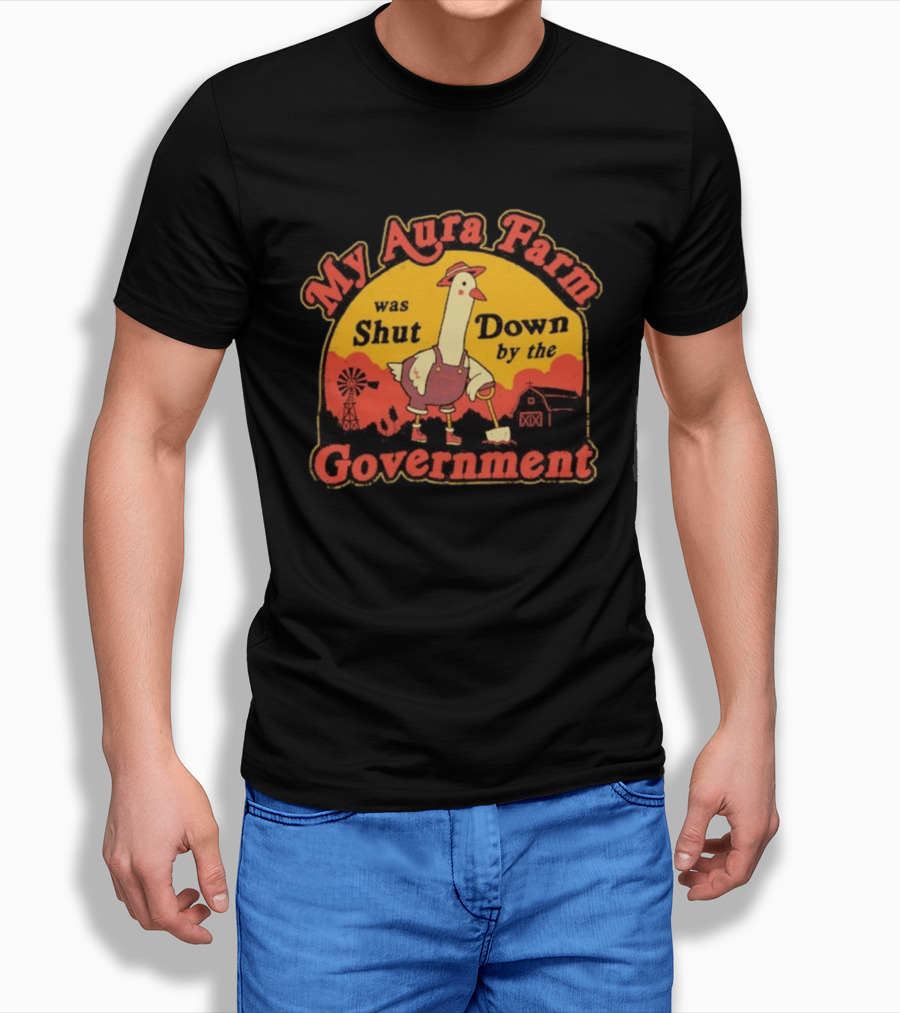 My Aura Farm Was Shut Down By The Government Goose Vintage Farmyard Scene T-Shirt