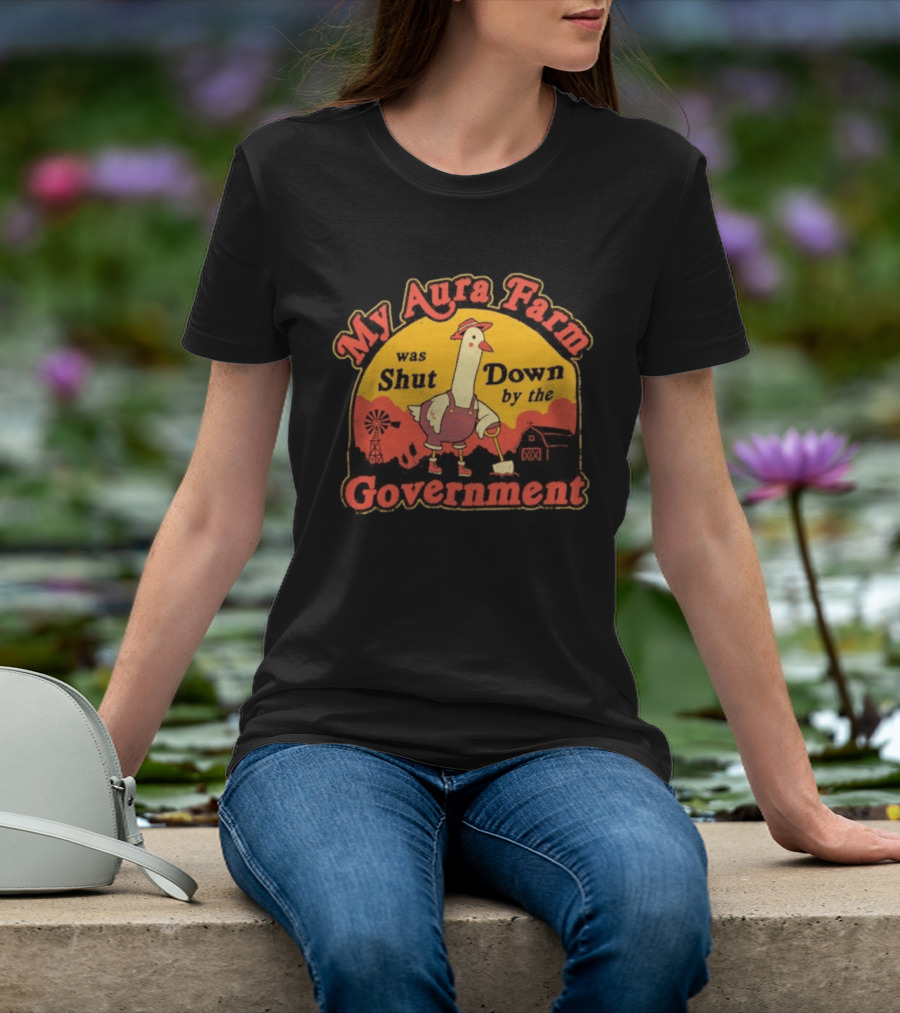 My Aura Farm Was Shut Down By The Government Goose Vintage Farmyard Scene T-Shirt