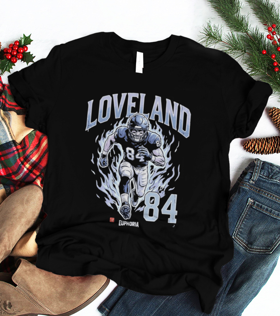 Loveland 84 Euphoria Football Player Blue Flames Athletic T-Shirt