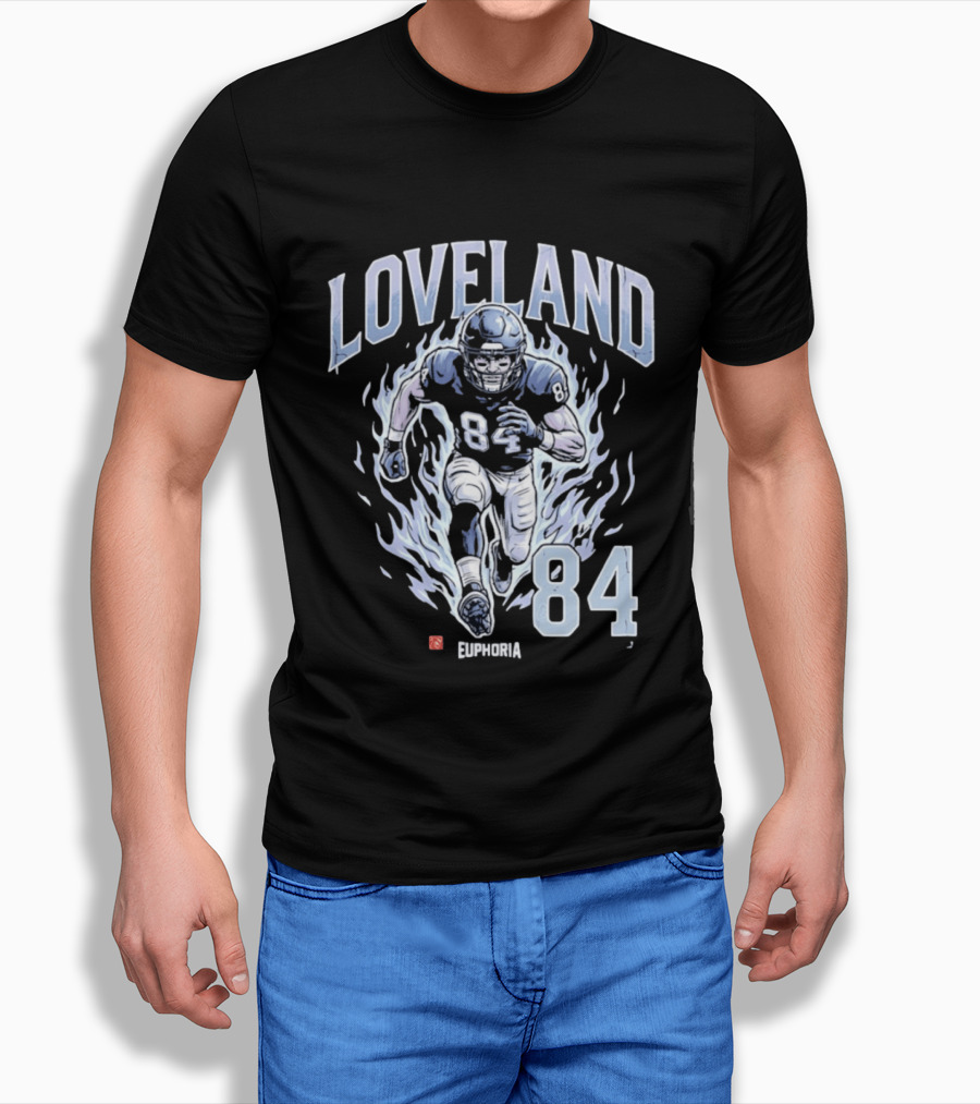 Loveland 84 Euphoria Football Player Blue Flames Athletic T-Shirt