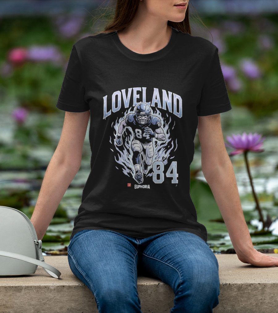 Loveland 84 Euphoria Football Player Blue Flames Athletic T-Shirt