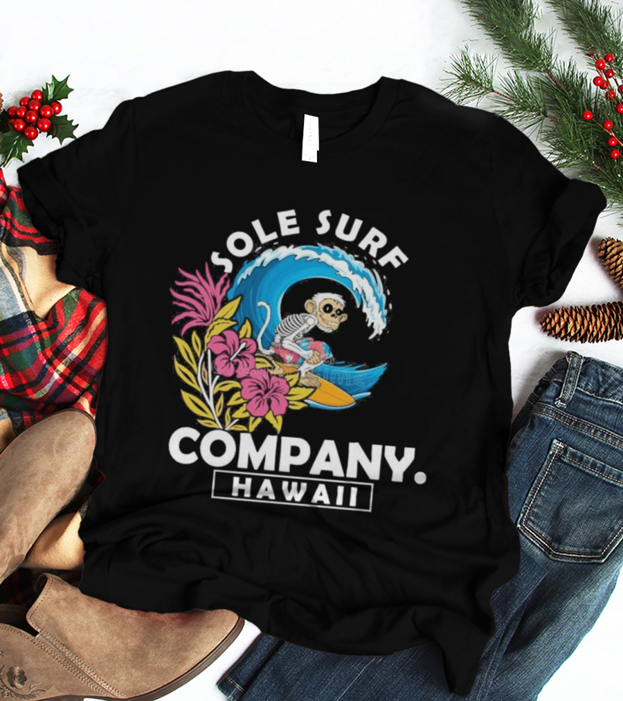 Sole Surf Company Hawaii Monkey Wave Flower Surfing T-Shirt