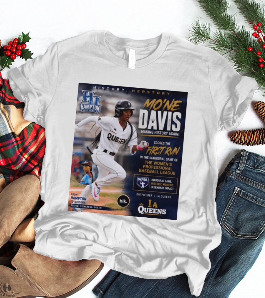 Mo'ne Davis First Run Inaugural Women's Professional Baseball League LA Queens Hampton History T-Shirt