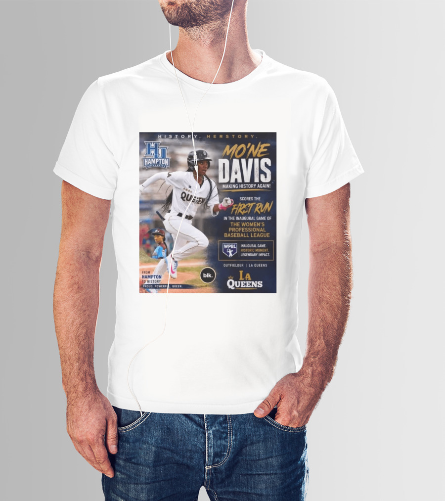 Mo'ne Davis First Run Inaugural Women's Professional Baseball League LA Queens Hampton History T-Shirt