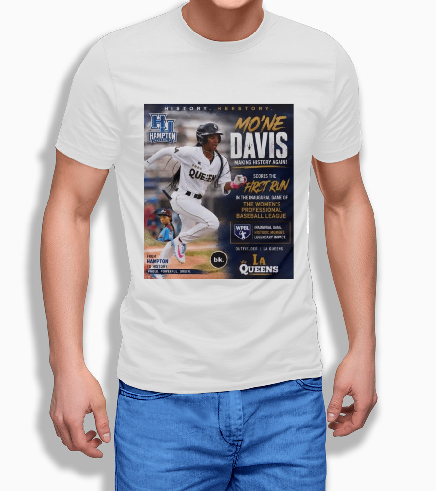 Mo'ne Davis First Run Inaugural Women's Professional Baseball League LA Queens Hampton History T-Shirt