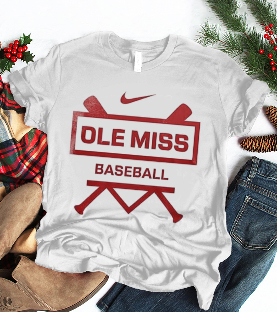 Ole Miss Baseball Nike Let's Go Rebell Crossed Bats T-Shirt
