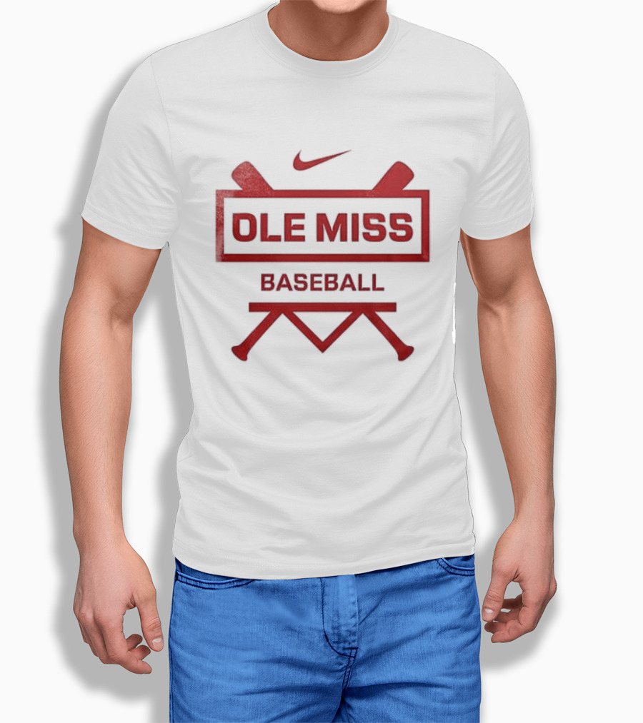 Ole Miss Baseball Nike Let's Go Rebell Crossed Bats T-Shirt