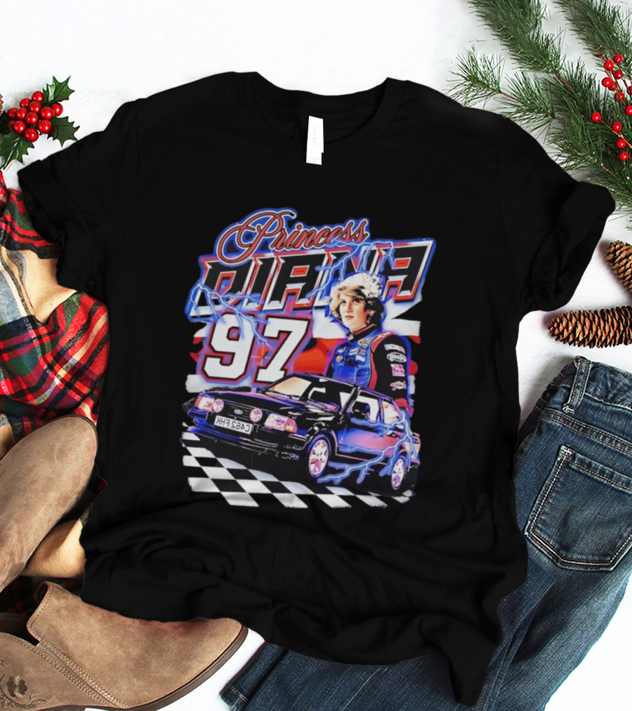 Princess Diana 97 Racing NASCAR Checkered Lightning Car T-Shirt