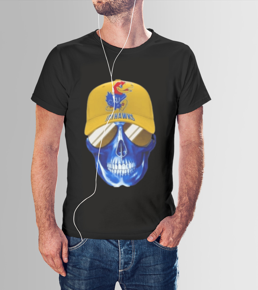 Kansas Jayhawks Skull Cap Fans Wear KU Jayhawks Edition T-Shirt