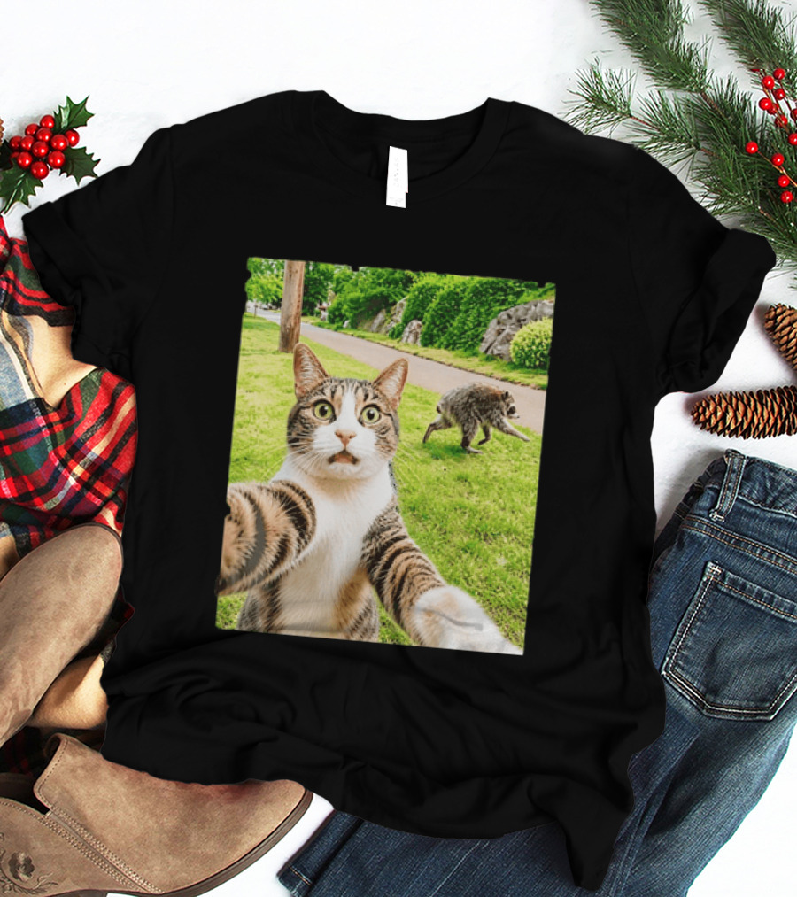 Tabby Cat Selfie With Jimothy Raccoon 2026 Seattle Legend Meme T-Shirt